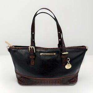 Brahmin Purse Bag Asher Black & Brown Crocodile Embossed Textured Quiet Luxury